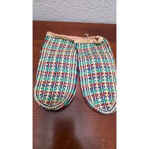 Ethnic Turkmen Hand-Knitted Multicolor Striped Woolen Socks With Sequin Detailin